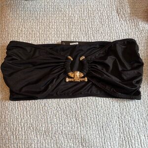 Pretty Little Things black bandeau bikini top with a gold-tone hammered trim NWT